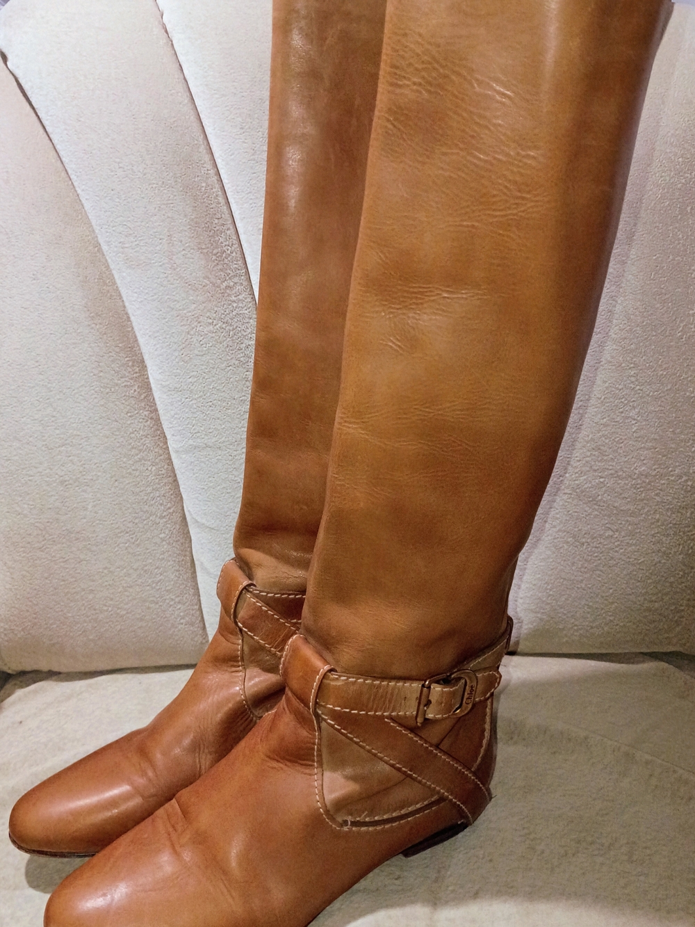 Chloe Cognac Tall Leather Over-The-Knee Boots